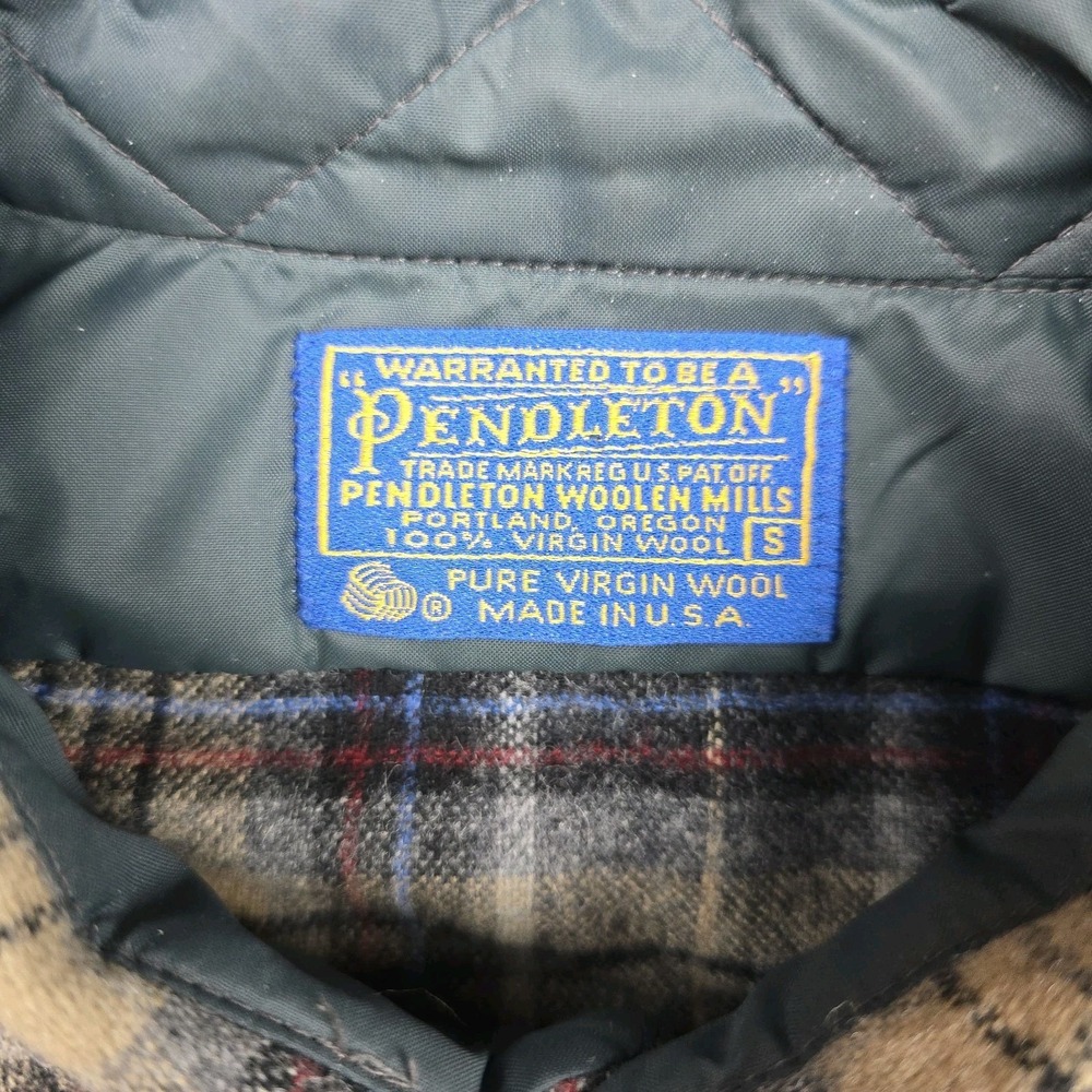 Vintage Pendleton Wool Shadow‎ Plaid Shirt Mens S USA 100% Virgin Wool Blue Tan - Picture 4 of 9